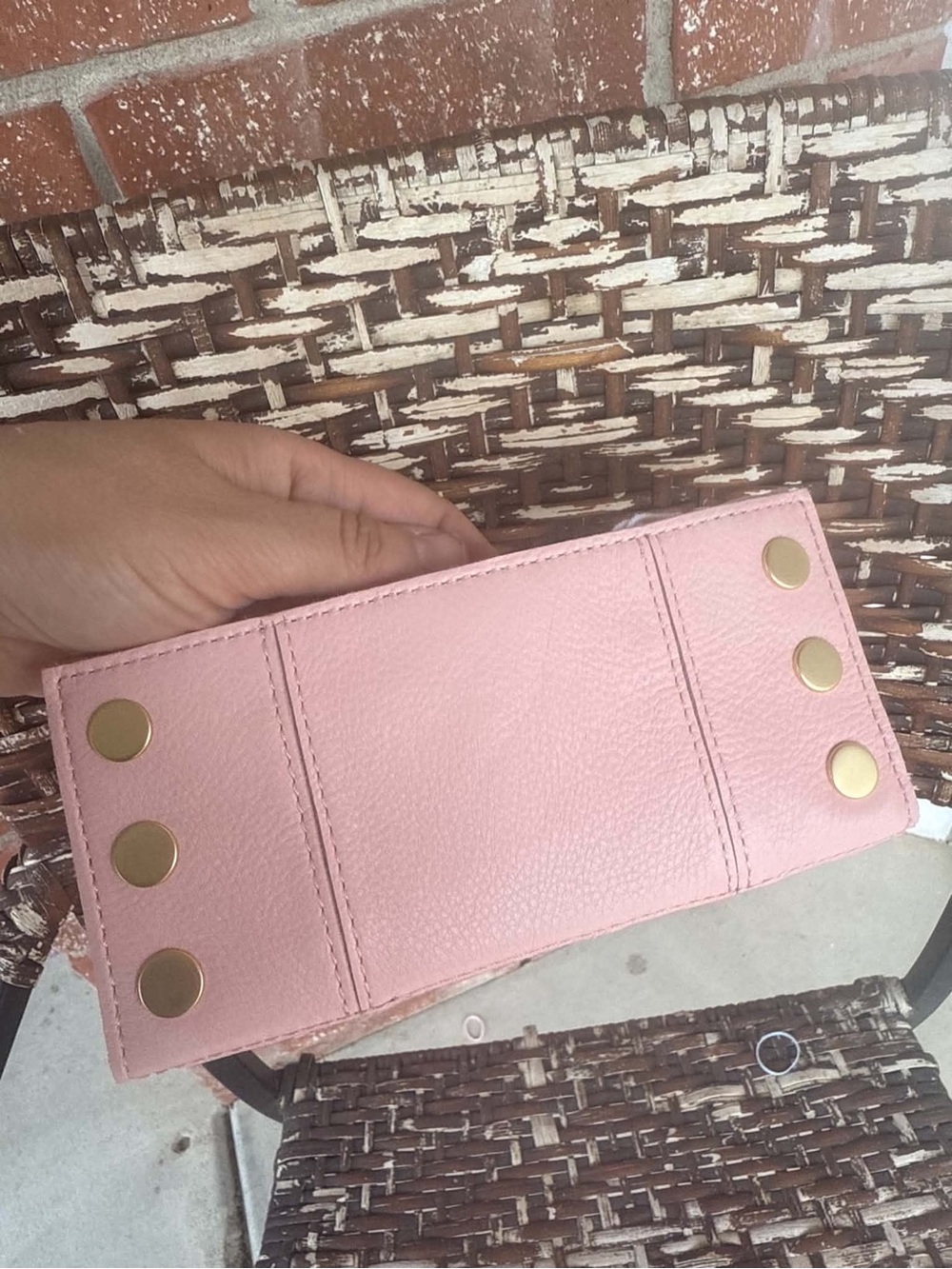 Hammitt 110 North Wallet Flamingo Pale Pink Pebbled Leather Fold Over Gold Tone